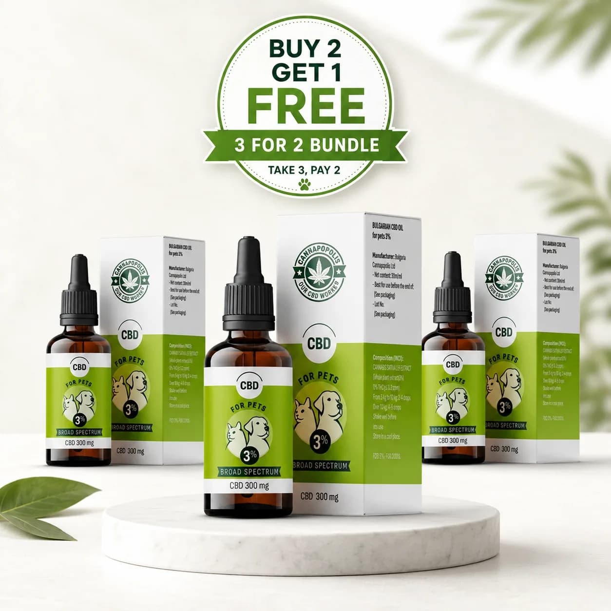 Pacchetto 3x2 Olio CBD 3% Cannapopolis per animali pacchetto Cannapopolis