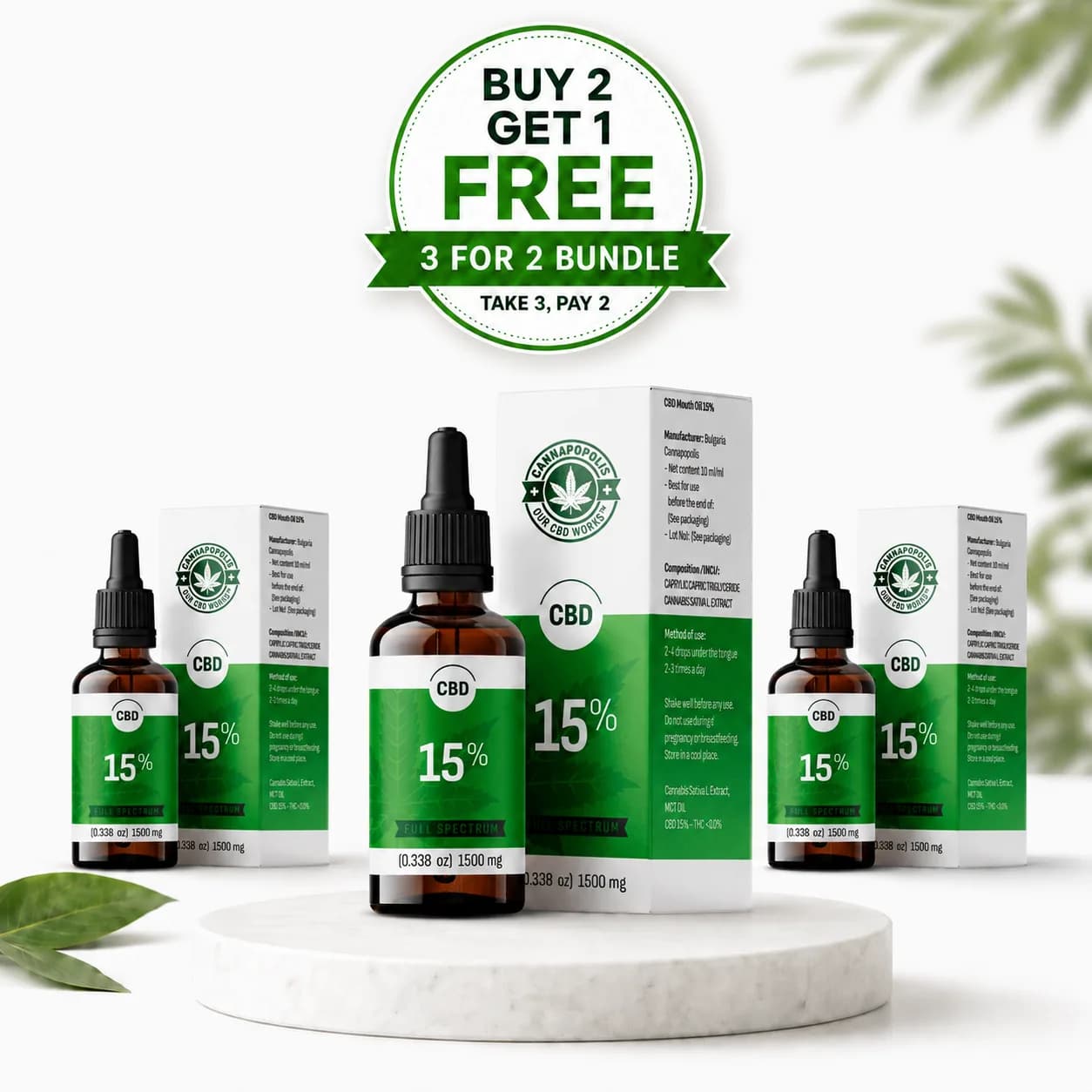 Pacchetto 3x2 Olio CBD 15% Cannapopolis pacchetto Cannapopolis