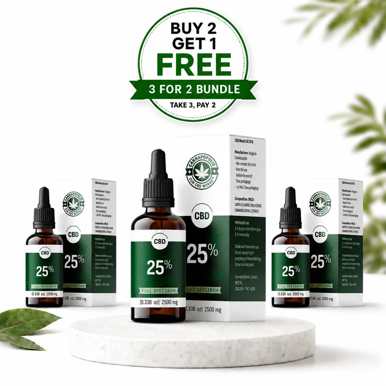 Pacchetto 3x2 Olio CBD 25% Cannapopolis pacchetto Cannapopolis