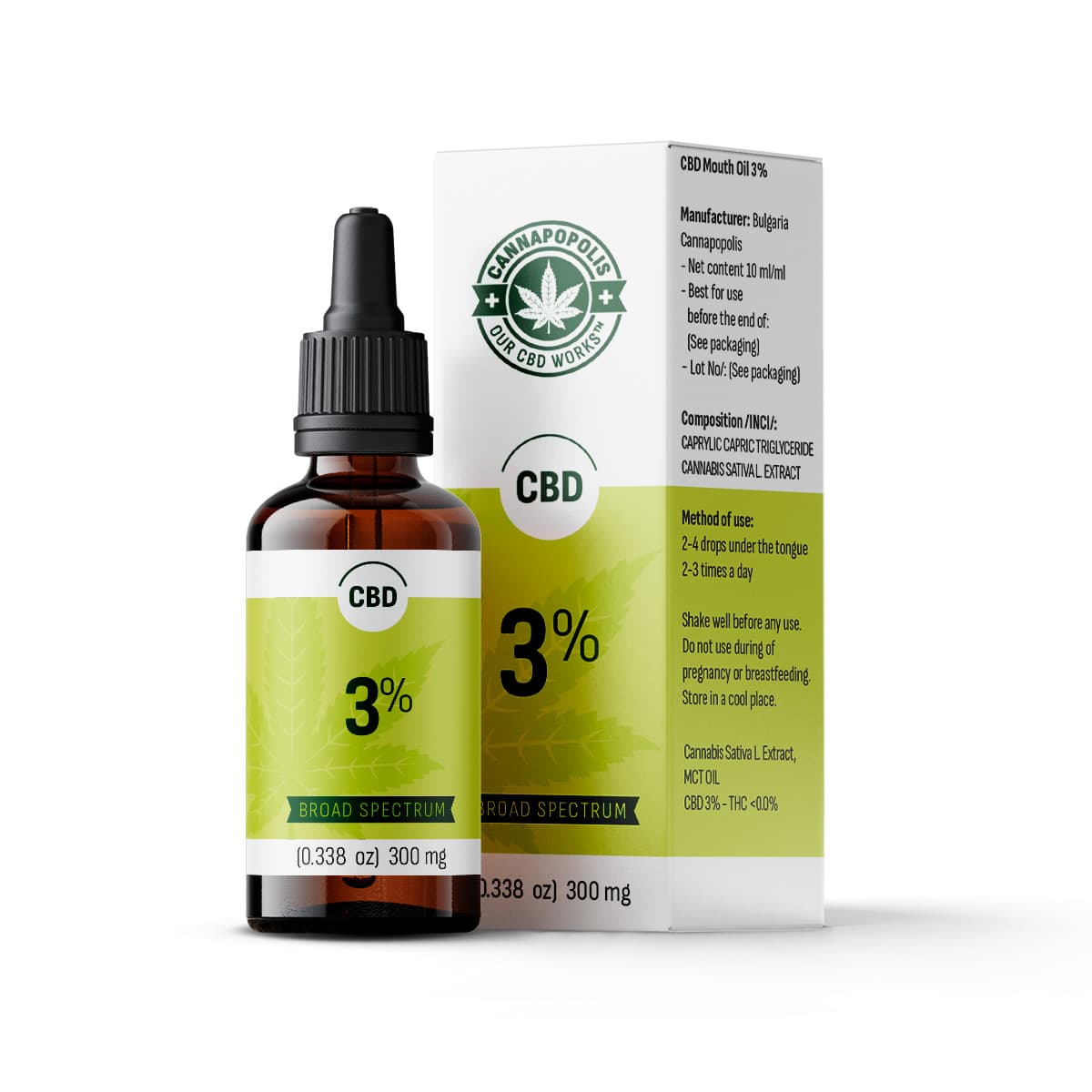 Olio CBD Cannapopolis 3%, 300 mg CBD in 10 ml